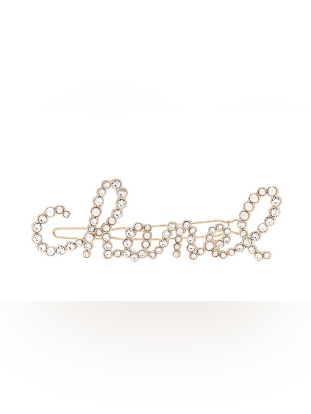 Chanel Metal Glass Swirling Pearls Hair Clip Gold
